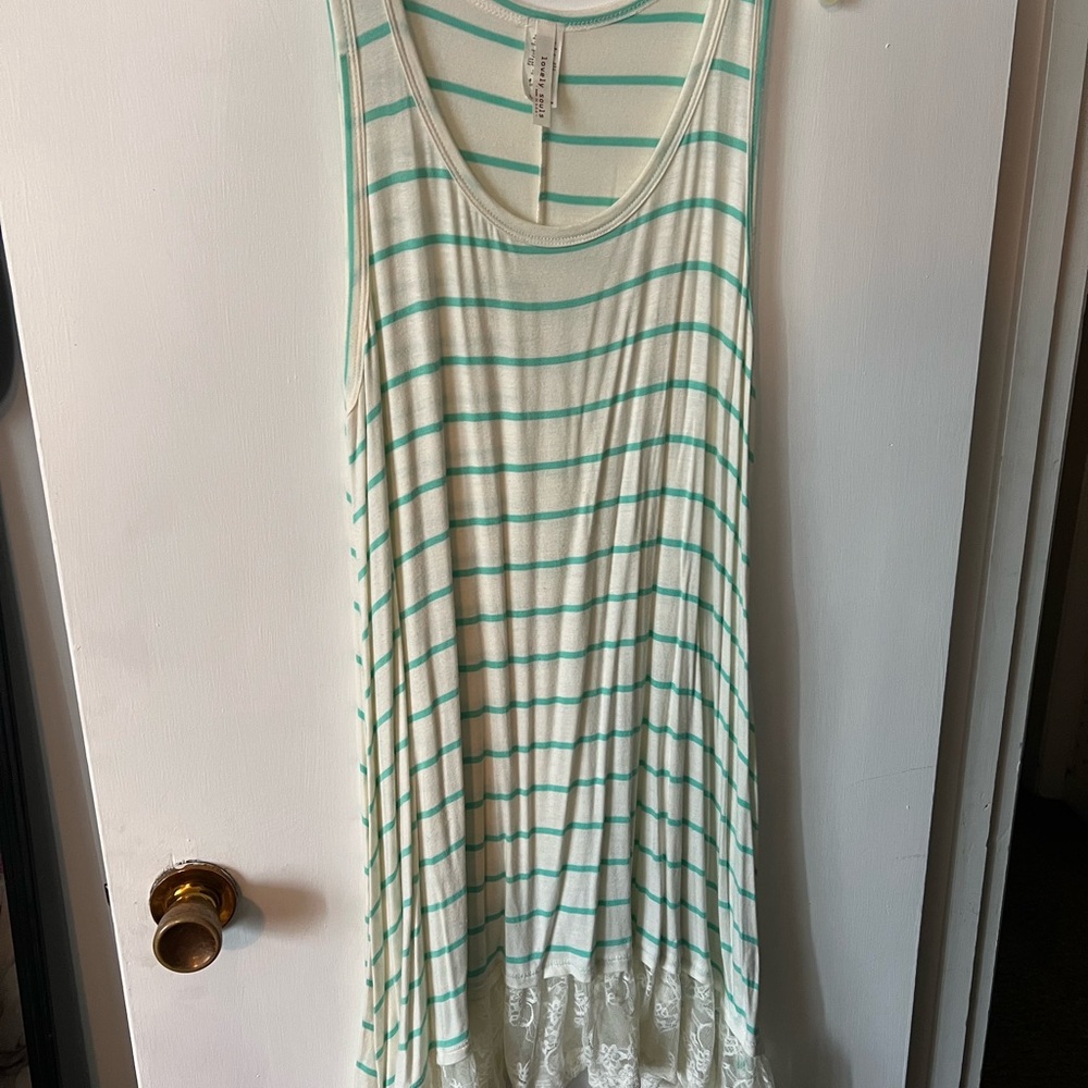 Striped Sleeveless Dress with Lace Hem